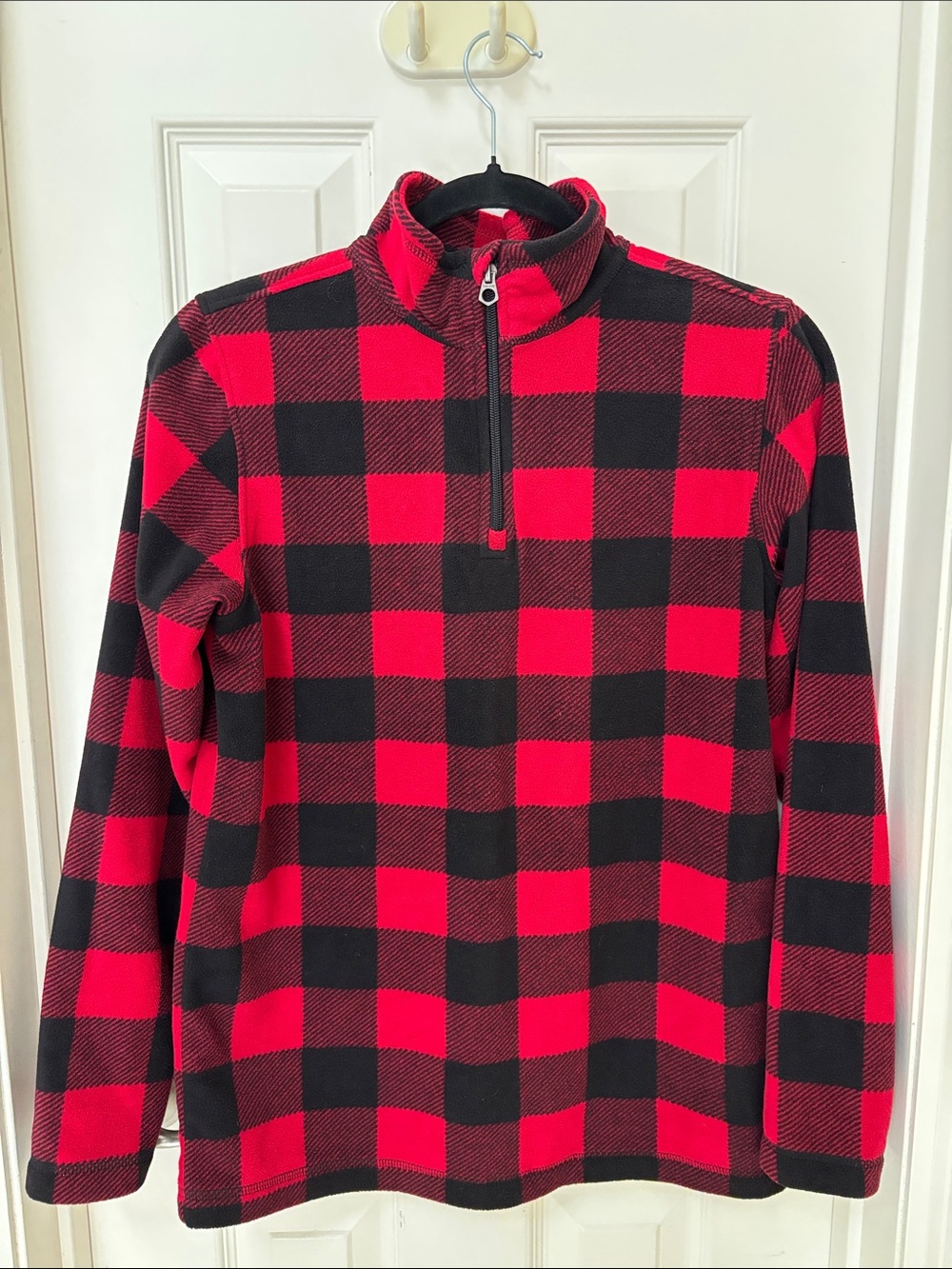 Lands' End Red and Black Buffalo Plaid Half-Zip Kids Sweatshirt